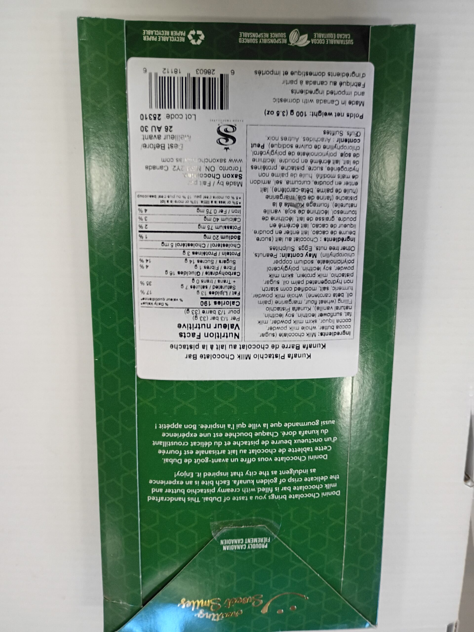 Donini - Dubai Style Milk Chocolate with Pistachios and Kunafa Bar - Image 3